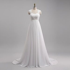 Lace Chiffon Wedding Dress Cap Sleeve A-Line Bridal Gown Corset Back sz 4 NWT